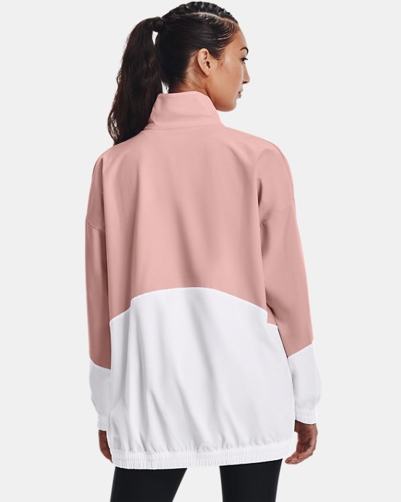 Women's UA Woven Oversized Full-Zip Jacket, Pink, pdpMainDesktop image number 1